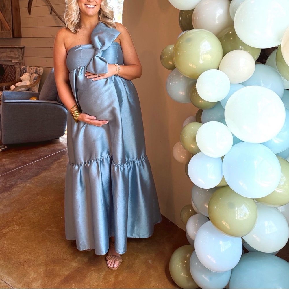 Satin One-Shoulder Maxi Dress in Slate Blue
